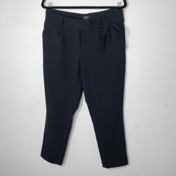 Loft Jet Black Capri Trouser Pants Hook Eye Closure Cute Tie Front 6 Petite - Picture 1 of 12
